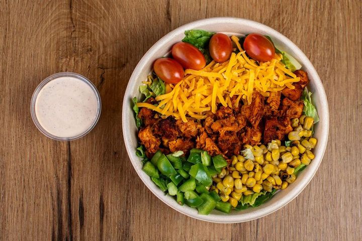 Chipotle Chicken Salad with roasted corn and cheddar