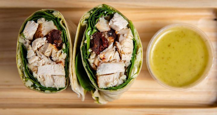 Pesto Chicken Wrap with mozzarella and sundried tomatoes